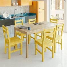 Mesa de Madeira Maciça com 6 Cadeiras Mandacaru Madeiramadeira Bege/amarelo