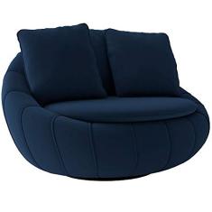 Poltrona Decorativa Giratória Sala de Estar Afrodite Veludo Azul Marinho - Gran Belo