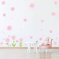 Adesivo de Parede Infantil Menina Flores 30un Cobre 4,8m²