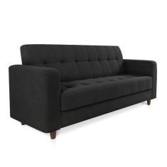 Sofá 03 Lugares Arezzo Suede Preto Pés Chanfrado Tabaco - D`rossi