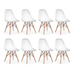 Kit 08 Cadeiras Charles Eames Eiffel Wood Policarbonato - Transparente