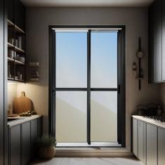 Porta de Correr 2 Folhas Moveis 210 X 120 Elite com Fechadura Tetra Vidro Reflex Mix Preto