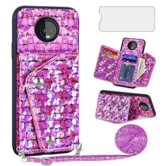 Asuwish Capa de celular para Moto Z3 / Z3 Play Capa carteira com protetor de tela de vidro temperado e suporte para cartão de crédito de couro com glitter celular Motorola MotoZ3 Z 3 3Z Z3play