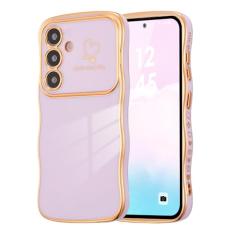 ZTOFERA Capa para Samsung Galaxy S24 Plus 5G de 6,7 polegadas, linda moldura ondulada encaracolada com padrão de coração de amor, borda banhada de luxo, proteção total para câmera, à prova de choque,