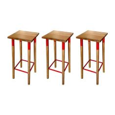 Kit 3 Banquetas Bistro Industrial Colors Ferro E Madeira Maciça - Vermelha Vermelho