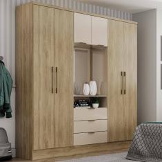 Guarda Roupa Casal 6 Portas Aspen Carraro Noce Off White