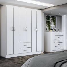 Guarda-Roupa Casal Emily 6 Portas 2 Gavetas com Cômoda 1 Porta 5 Gavetas Branco - Panorama Móveis
