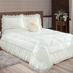 Colcha Casal Queen Coleção Charme Renda 04 Peças - Palha - Borda Borda