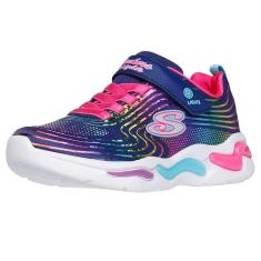 Skechers Tênis infantil unissex com feixes ondulados, Azul marinho/multi, 3 Little Kid