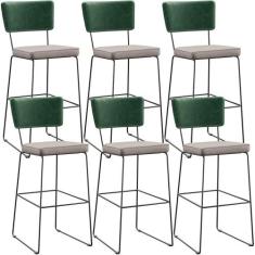 Kit 06 Banquetas Altas Bar Sala De Jantar Fixa Allana L02 Facto Verde 