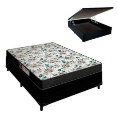 Cama Box Casal Colchão 20 de Altura Veneza  Baú Preto Portobel