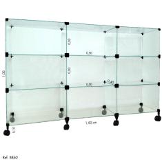 Balcão de Atendimento Modulado em Vidro com Rodízios - 1,50x 1,00 X 0,40