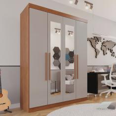 Guarda-roupa Solteiro 4 Portas 3 Gavetas com Espelho Roma Espresso Móveis