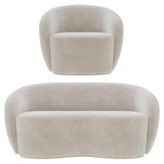 Sofá 2 Lugares Living 160cm E 1 Poltrona Giratória Garbin Z08 Veludo Bege - Mpozenato