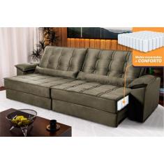 Sofá Retrátil Reclinável 2,50m Ascari Suede Velut Tabaco molas Ensacad