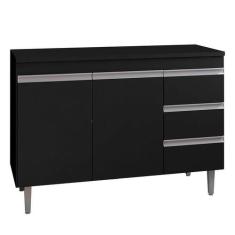 Balcão de Cozinha Andréia com Tampo 100 cm Preto Fosco - AJL - AJL Móv