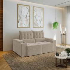 Sofá Retrátil Reclinável 3 Lugares 190cm Porta Copos e USB Embaúba Ext