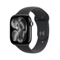 Apple Watch Series 11 GPS - Caixa preta brilhante de alumínio – 46 mm - Pulseira esportiva preta – M/G