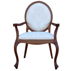 Poltrona Decorativa Sala de Estar Base Madeira Maciça Adrie Sarja Bege/Imbuia - Gran Belo