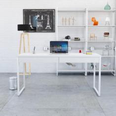 Escrivaninha Mesa Escritório Kuadra 2 Gavetas 150cm Industrial Branco 