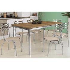 Mesa de Sala Jantar Reno c/ Tampo Madeira 160cm + 6 Cadeiras Portugal 