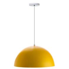 Lustre Pendente Meia Lua 40Cm Alumínio Amarelo Com Branco