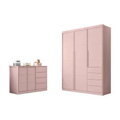 Kit Quarto Infantil Bebê Perola Cômoda 4 Gavetas 2 Portas E Guarda Roupa 3 Portas 4 Gavetas Rs - Phoenix Baby