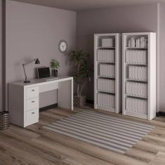 Conjunto Home Office com 1 Escrivaninha 3 Gavetas com 2 Estantes Espresso Móveis Branco