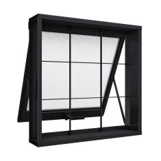 Janela de Aço Maxim-Ar com Grade Quadrada 60x60cm Aço Pronto Riobras Preto