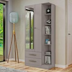 Guarda-roupa Solteiro 1 Espelho 2 Portas 2 Gavetas e Prateleiras Moju Ardósia