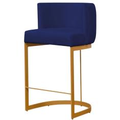 Banqueta Estofada Emily Base Gold Veludo Azul Marinho - Montanaris Decor