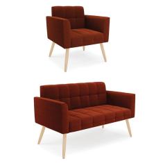 Namoradeira e Poltrona Pé Palito Natural Elisa Bouclê Terra D03 - D`Rossi