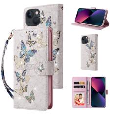 UEEBAI Capa carteira para iPhone 14 de 6,1 polegadas, capa de telefone de couro PU com suporte e bloqueio de RFID, compartimentos para cartões, alça de pulso, padrão gravado, fecho magnético, capa