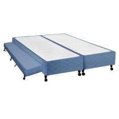 Cama Box Base c/Auxiliar Universal Queen Poli Tecido Blue (158x198x27)
