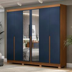 Guarda-Roupa Casal 6 Portas 4 Gavetas com Espelho Cb01r582 Canela/Azul