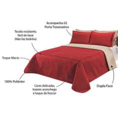 Cobre Leito Casal Dupla Face Clara 3 peças - RT MAGAZINE, Kaqui/Vermel