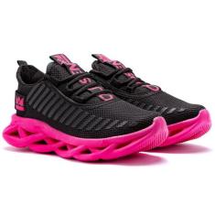 Tênis Feminino Jaguar Oldsen Academia Corrida Fitness, Preto rosa, 34