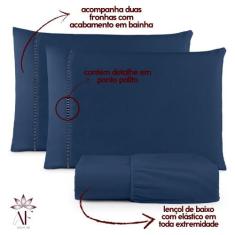 Lençol King Ponto Palito 3 Peças 400 Fios Hypercal Macio Anti Bolinha 