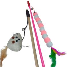 Brinquedos Para Gato Kit Com 2 Varinhas Ratinho E Centopéia - PET L
