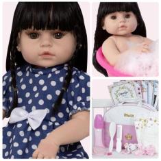 Boneca Tipo Reborn Laura Morena Fofa Pode Banho + Acessórios - Cegonha
