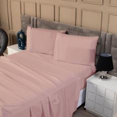 Jogo Lençol Percal 200 Fios Ponto Palito Cama Queen 4pçs Rosa