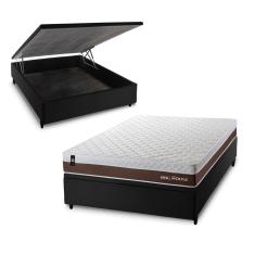 Conjunto Box Baú Preto Venice Marrom 138x188x67 c/ Molas Ensacadas