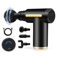 Massageador Elétrico Pistola Massageadora Elétrica Profissional para Massagem Corporal Muscular Recarregável Portátil com 4 Pontas e Variação de Velocidade Fisioterapia Relaxante (PRETO)