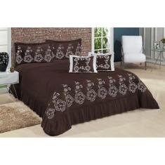 Kit Cobre Leito Casal Super King Amore 07 Peças Bordado Colcha - Marro