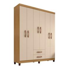 Guarda Roupa Casal Monique 6 Portas 2 Gavetas MDP Carvalho-Off White Pallazio