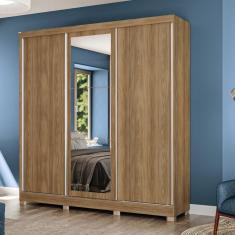 Guarda Roupa Casal CB05N577 3 Portas de Correr 2 Gavetas MDP Nogueira Verde oliva Kappesberg