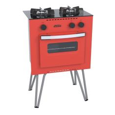Fogão Portátil 2 Bocas a Gás GLP Venax Mini Cook Mesa de Vidro Temperado Acendimento Manual Vermelho