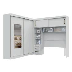 Guarda-Roupa Casal com Cabeceira Queen e Espelho 4 Portas de Correr 3 