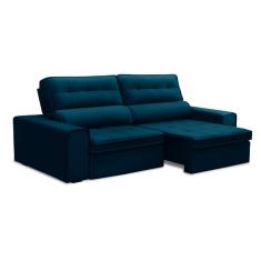Sofá 3 Lugares Retrátil e Reclinável Ravena Veludo Azul