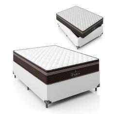 Cama Box Viúva + Colchão Paris Molas Ensacadas - 61x128x188cm - Couro Branco